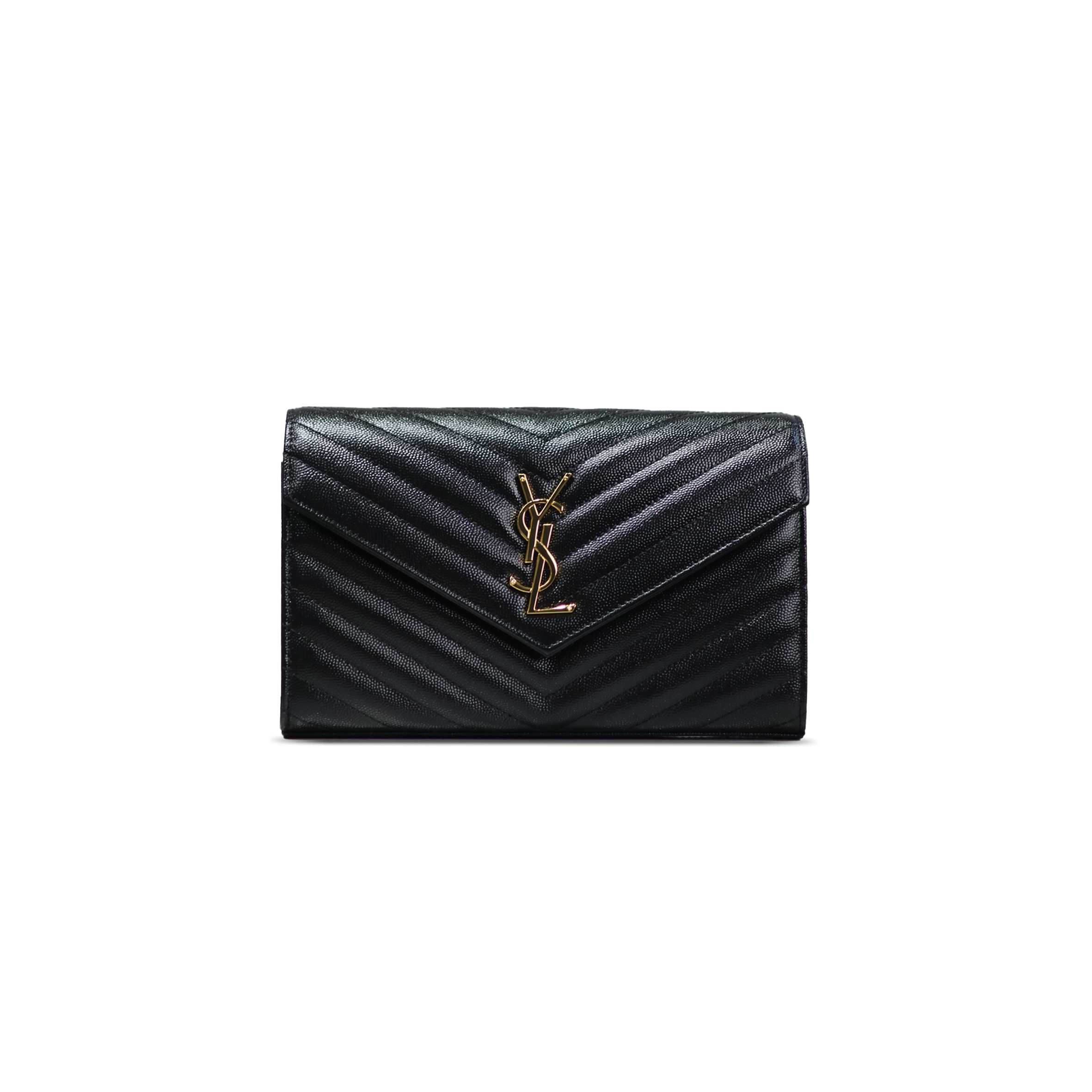 YSL CASSANDRE MATELASSÉ CHAIN WALLET IN GRAIN DE POUDRE EMBOSSED LEATHER 377828 (22.5*14*4cm)